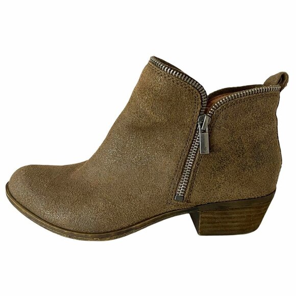 Lucky Brand Women's EUC Brown Bartalino Zipper Side Suede Ankle Booties Size 8.5 - Picture 1 of 9